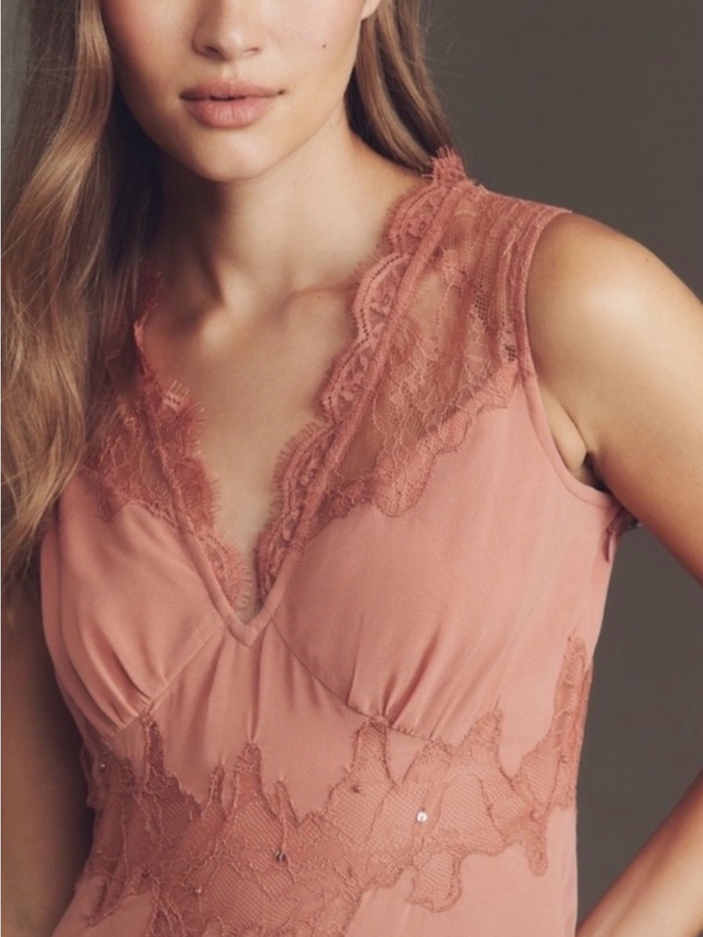 Anthropologie Dusty Rose Lace Maxi Dress Size Medium Romantic Boho - Picture 3 of 15